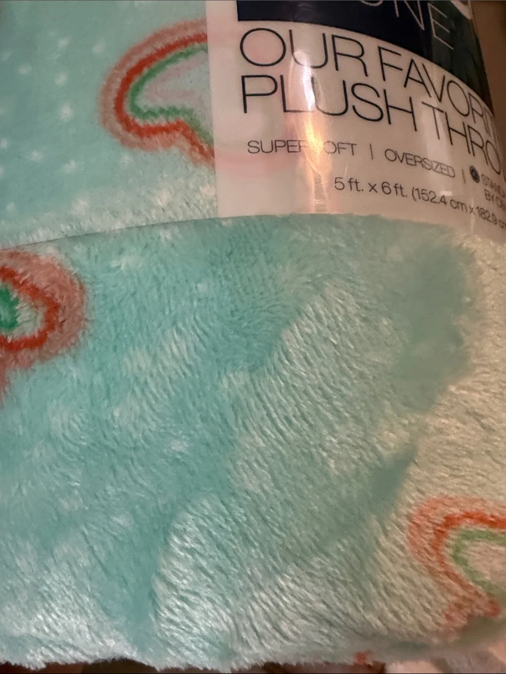 The Big One Plush Throw - Mint with Coral & White Hearts